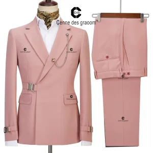 Cenne Des Graoom – ensemble 2 pièces pour hommes, nouveau Design de manteau, Style Dapper, boucle latérale en métal, costume rose pour dîner, fête de mariage, 2022