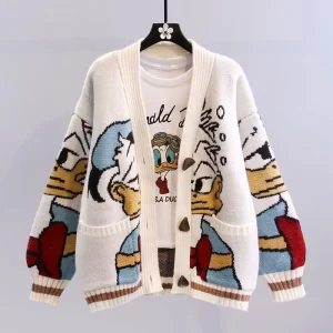 Disney – cardigan en tricot épais pour femme, manteau pull, style dessin animé japonais, ample, polyvalent, à capuche, automne-hiver 2022