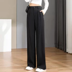 Women Chic Office Wear Straight Pants Vintage High Ladies Trousers Baggy Korean 2022 Spring/Summer/Autumn Wide Leg Female