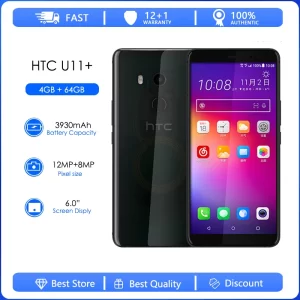 HTC – téléphone portable U11 + reconditionné et d’origine, écran de 6.0 pouces, 4 go de RAM, 64 go de rom, Octa Core, Wi-Fi, 4G LTE, Android, appareil photo de 12 mpx, débloqué en usine