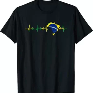 Brazil Flag Heartbeat Brasil Men T-Shirt 100% COTTON O-Neck Men Clothing