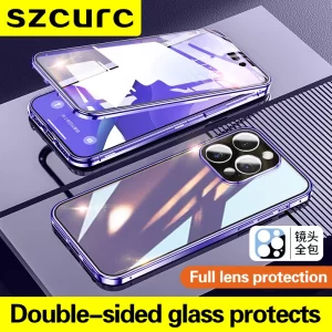 Pour iPhone 14 Pro Max coque de téléphone en verre. Nouvelle Protection complète 360 ° Adsorption magnétique iPhone 11 13 pochette de téléphone 12 Mini housse