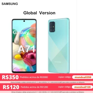 Samsung – Smartphone Galaxy A71 4G Android, Version globale, 6 go de RAM, 6.7 go de ROM, écran 128 pouces, Smartphone débloqué, double SIM, caméra 64mp, A715F/DS