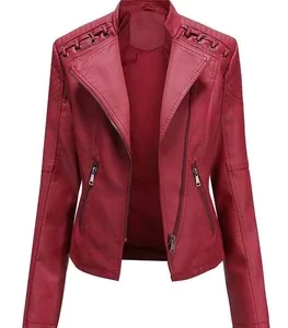 Autumn Winter Pu Faux Leather Jackets Women Long Sleeve Zipper Slim Motor Biker Leather Coat Female Outwear Tops