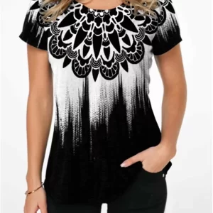 T-Shirt à Manches Courtes et Col Rond pour Femme, Haut Estival Oversize avec Imprimé Dégradé à Effet 3D, Vêtement Ample Style Harajuku, Chemise Féminine à la Mode