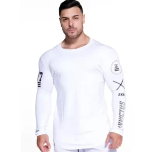 T-Shirt à manches longues pour homme, mode décontractée, slim, Gym, Fitness, entraînement, vêtements à séchage rapide