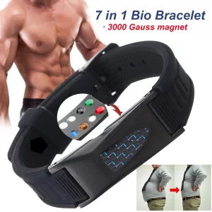 Brassard d’énergie magnétique en Silicone titane 7 en 1, Bracelet Bio de puissance, santé, soulagement de la douleur, Bracelet magnétique de santé, Bracelet 3000 Gaus